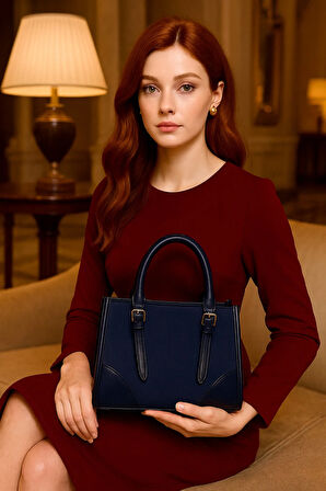 Lüks Deri & Süet Detaylı Omuz Çantası Likya