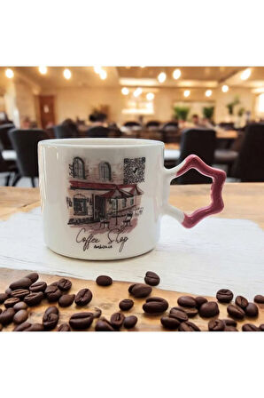 2 Li Coffee Shop Ambians Müziği Kare Kodlu El Yapımı Doğal Seramik Yıldız Kupa Bardak Seti