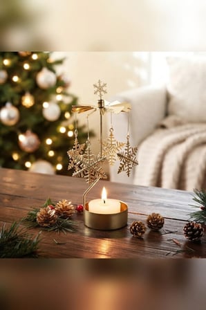 Kişiye Özel İsimli Dönen Mumluk Büyük Kar Tanesi Figürlü Altın Metal Tealight Mum Tutucu 18 cm