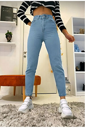 Buz Kar Mom Jean Yüksek Bel Esnek Kot Pantolon