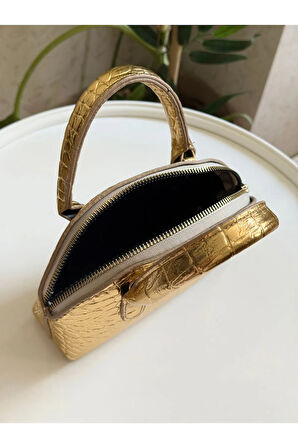 Kadın Parlak Mini Kroko Desen Uzun Askılı El, Omuz Çantası