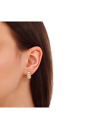 Altın Taşlı Tasarım Küpe - 14K
