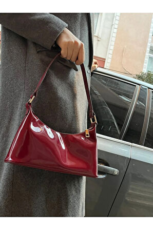 Raby Model Cherry Red Bordo Rugan Baget Omuz Çanta