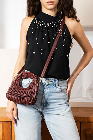 Kadın Büzgü Desenli Kol ve Omuz Çantası