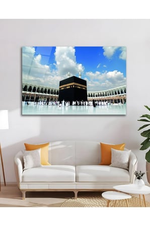 Kabe Mekke Mescid-i Haram İslami Dini Cam Tablo Modern Ev Ofis Salon Duvar Oda Hediyelik