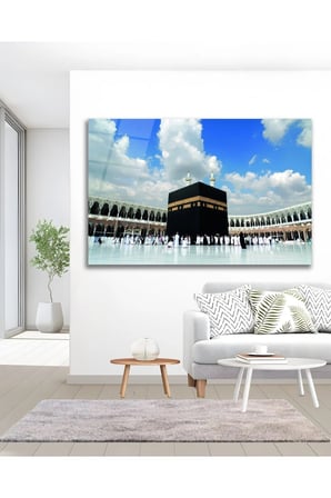 Kabe Mekke Mescid-i Haram İslami Dini Cam Tablo Modern Ev Ofis Salon Duvar Oda Hediyelik