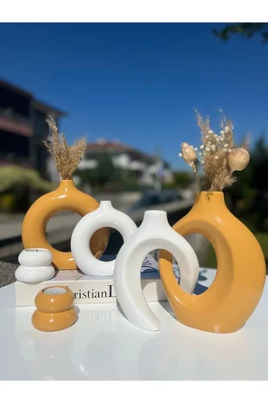 ELA-HOME sevgili vazo, halka vazo mumluklu hardal set