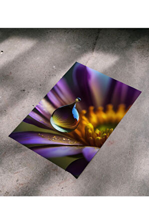 Çerçevesiz Poster - Dijital Baskı - Mor Çiçek ve Damla