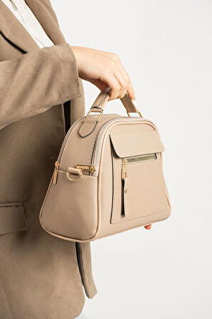 Orijinal Kadın Çapraz Ve Elde Ayarlanabilir Askılı Deri Dokulu Üç Gözlü Büyük Omuz Ve El Çantası