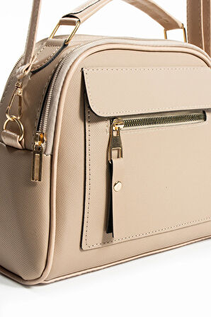 Orijinal Kadın Çapraz Ve Elde Ayarlanabilir Askılı Deri Dokulu Üç Gözlü Büyük Omuz Ve El Çantası