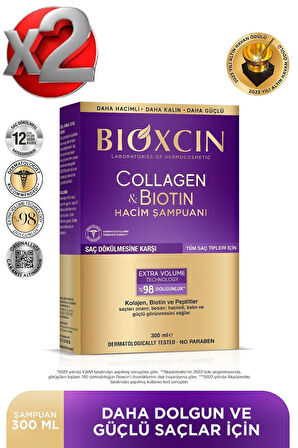 2 Adet Collagen & Biotin Ekstra Hacim Şampuanı 300 Ml - (Kolajen Biotin İnce Seyrek Saçlar)