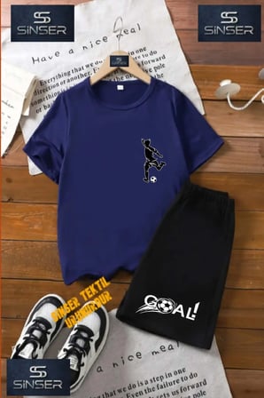 Çocuk UNISEX “FUTBOLCU SYH SOL UST“ Özel Baskılı Bisiklet Yaka Tişört - Şort Takım