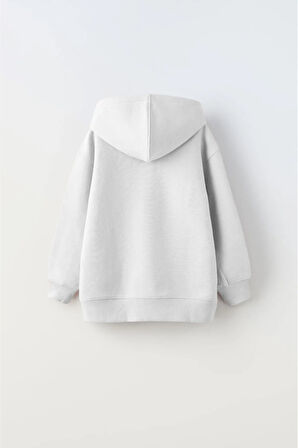 Kapüşonlu İçi Polar Futbolcu Baskılı Beyaz Unisex Çocuk Sweatshirt
