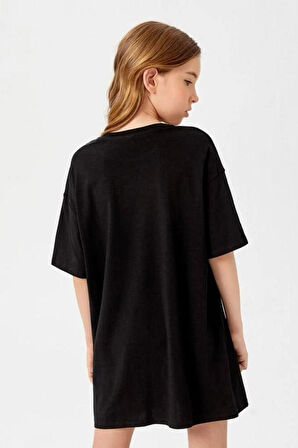 LUNAVISTA Kız Çocuk Kırmızı Kalp Baskılı Oversize T-shirt