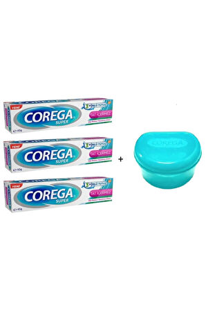 Süper Diş Protez Yapıştırıcı Krem Tat Içermez 40 Gr 3 Adet + Protez Saklama Kabı