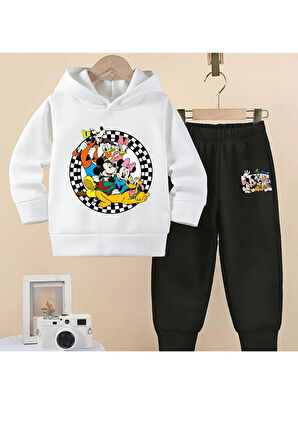 Çocuk Tasarım Mickey Duck Goofy Baskılı T-Shirt Şort Alt Üst Takım %100 Pamuk