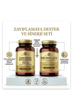 Solgar Bromelain 150 mg 60 Kapsül & Chromium Picolinate 90 Kapsül Destek Paketti