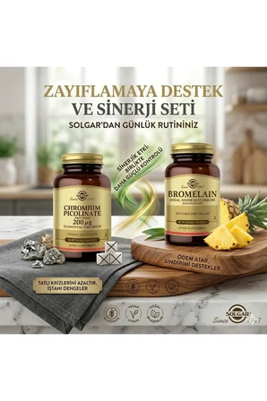 Solgar Bromelain 150 mg 60 Kapsül & Chromium Picolinate 90 Kapsül Destek Paketti