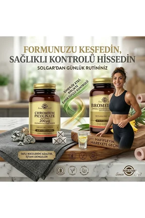 Solgar Bromelain 150 mg 60 Kapsül & Chromium Picolinate 90 Kapsül Destek Paketti