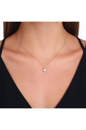 Altın Taşlı Vintage Kolye - 14K