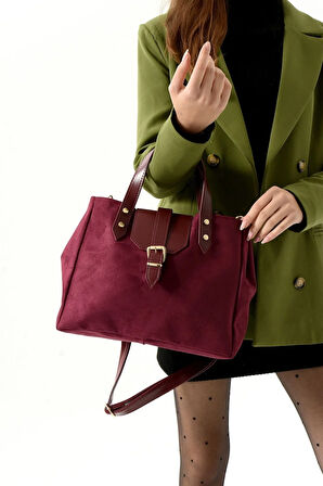 Lüks Süet ve Deri Detaylı Omuz çantası