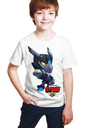 Brawl Stars - Karanlık Mecha Crow Kostümü Baskılı Beyaz Unisex T-shirt