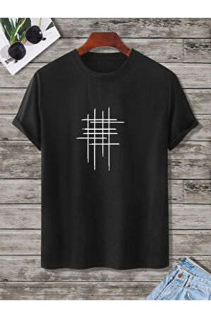 Unisex Hashag Siyah Oversize Bisiklet Yaka Baskılı T-shirt