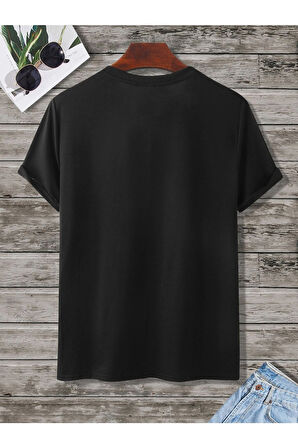 Unisex Hashag Siyah Oversize Bisiklet Yaka Baskılı T-shirt