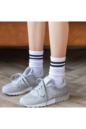 Unisex 6' Lı Siyah Beyaz Uzun Çizgili Tenis Çorabı