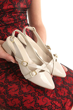 5 CM Kadın Tokalı Kısa Topuklu Sivri Burun Mary Jane Ayakkabı