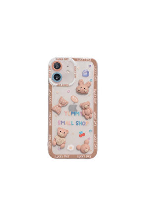 Apple Iphone 11 Uyumlu Kılıf Bear And Rabbit Silikon Kılıf Kahverengi