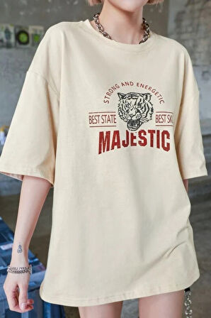Beyaz ZeroBaskılı Oversize T-shirt