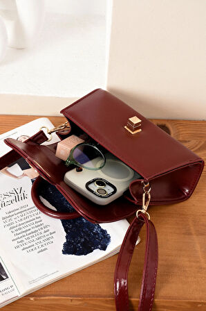 Lüks Mini Özel Tasarım Kilit Detaylı Çapraz Askılı Omuz Çantası