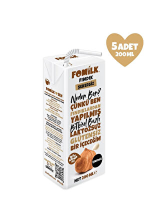 Fındık Sütü Glutensiz Bitkisel Bazlı Laktozsuz Vegan Şekersiz200 Ml x 5 Adet