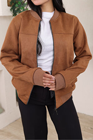 KADIN RELAX FİT BOMBER SÜET CEKET