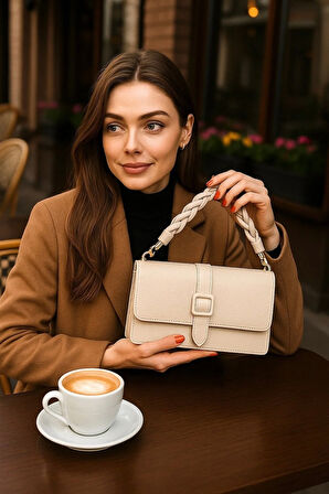 Lüks Örgü Kısa Sap Detaylı 2 Gözlü Çapraz Omuz Çantası