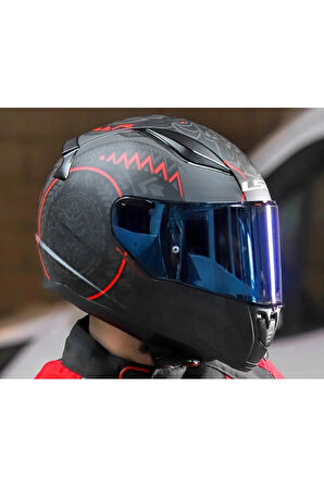 Rapıd 2 Takaroa Mat Siyah-Kırmızı Fullface Motosiklet Kaskı Mavi Camlı