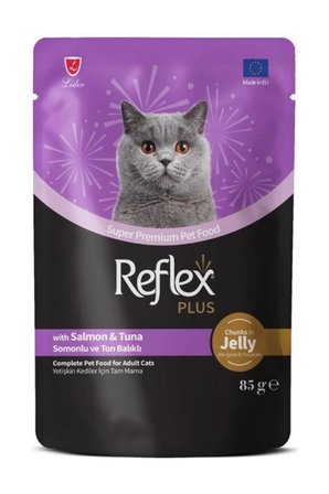 Reflex Plus Jöle İçinde Somonlu ve Ton Balıklı Yetişkin Kedi Konservesi 85gr - 11 Adet