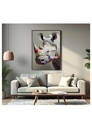 Çerçevesiz Poster Mozaik Desenli Gergedan