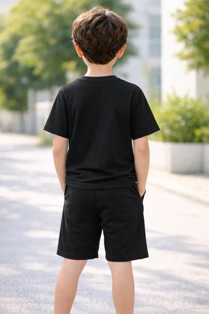 Erkek - Kız Çocuk Tişört Şort Takım %100 Pamuk Yazlık Rahat Kalıp Baskılı T-Shirt Çocuk Kombin
