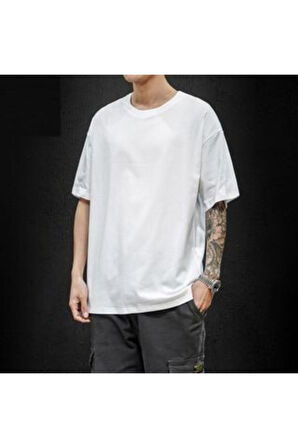Unisex Hashtag Beyaz Oversize Bisiklet Yaka Baskılı T-shirt