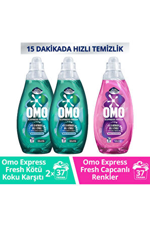 Omo Express Fresh Kötü Koku Karşıtı Beyaz ve Renkliler 2 x 1480 ML + Capcanlı Renkli ve Siyahlar için Deterjan 1480 ML