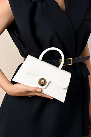 Lüks Mini Özel Tasarım Kilit Detaylı Çapraz Askılı Omuz Çantası