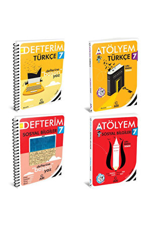 2024-2025 Arı Yayıncılık 7, Sınıf Türkçe Sosyal Bilgiler Atölyem+Defter Set 4 Kitap !