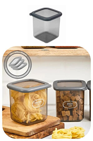 800 ml Gri Kare Saklama Kabı Silikon Kapak Hava Geçirmez Kuru Baklagil Kahve Bakliyat Makarna Kutu