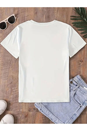 Fiyonk Ön Arka Baskılı Oversize Bisiklet Yaka T-shirt Yazlık - Beyaz