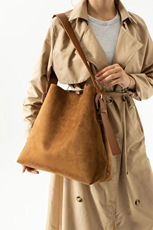 Suet Deri Kadın Omuz Çantası Yavrulu