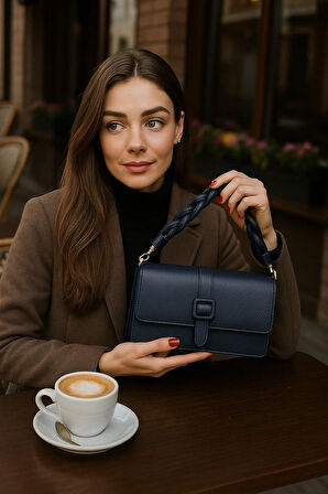 Lüks Örgü Kısa Sap Detaylı 2 Gözlü Çapraz Omuz Çantası