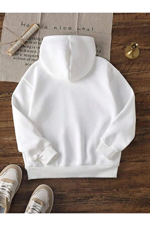 Kız Çocuk Beyaz Tokalı Kız Baskılı Kapşonlu Sweatshirt