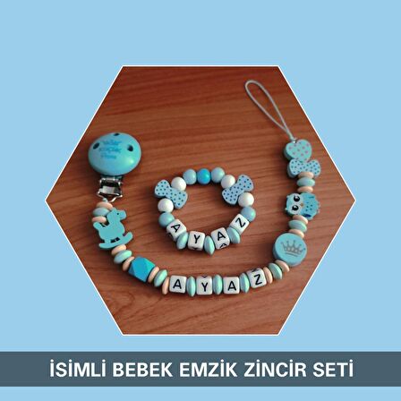 Sahi Aksesuar İsimli Emzik Zinciri ve Bebek Bileklik - Emzik Askısı - Bebek Hediyesi BEZ039